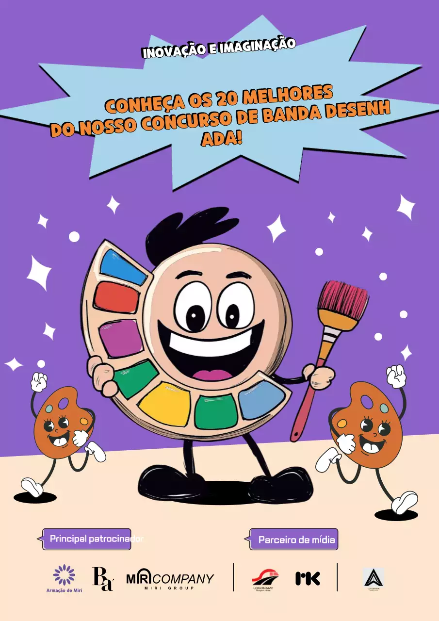 Anúncio do concurso de banda desenhada roxa
