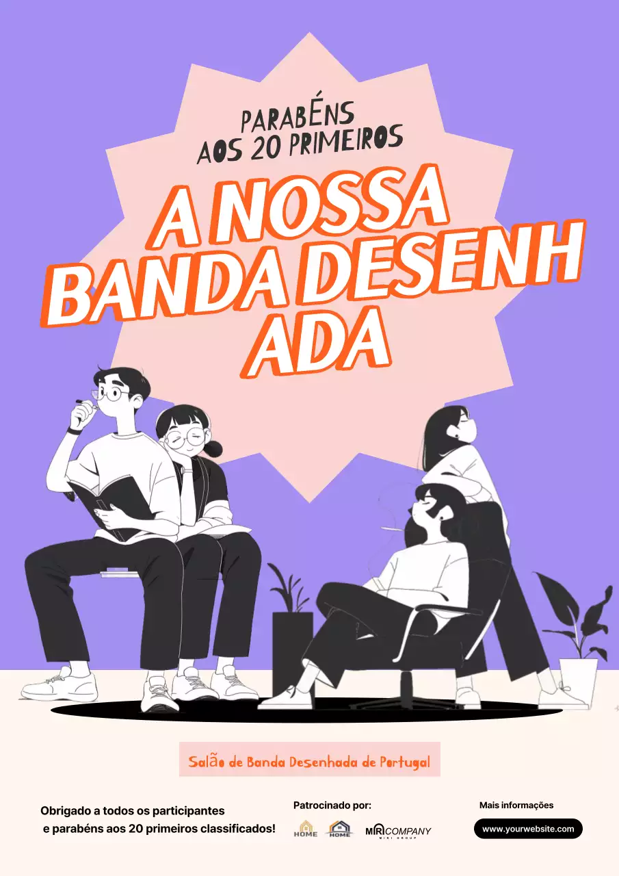 Anúncio do concurso de banda desenhada roxa