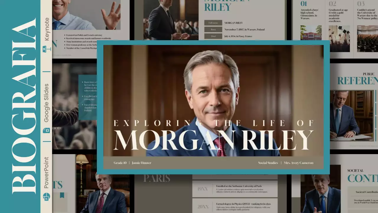 Presentazione della biografia moderna in verde acqua