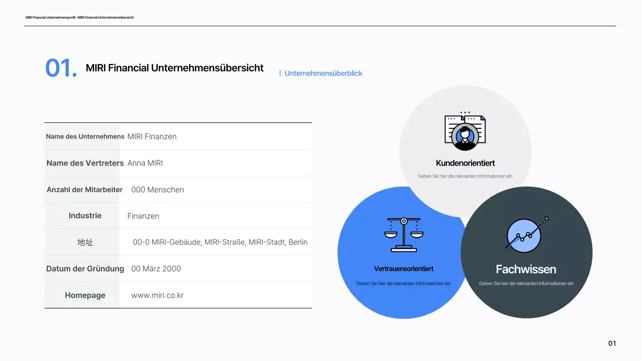 Ein einfaches Finanzunternehmensprofil in Blau