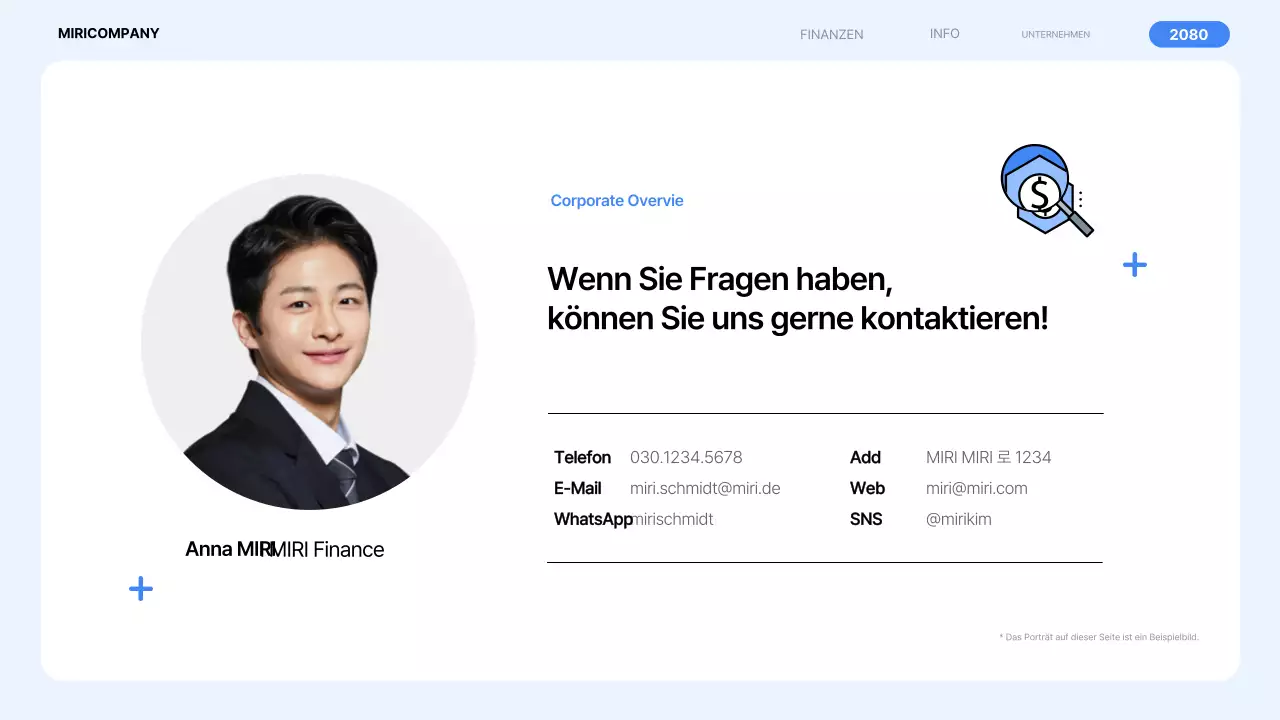 Ein einfaches Finanzunternehmensprofil in Blau