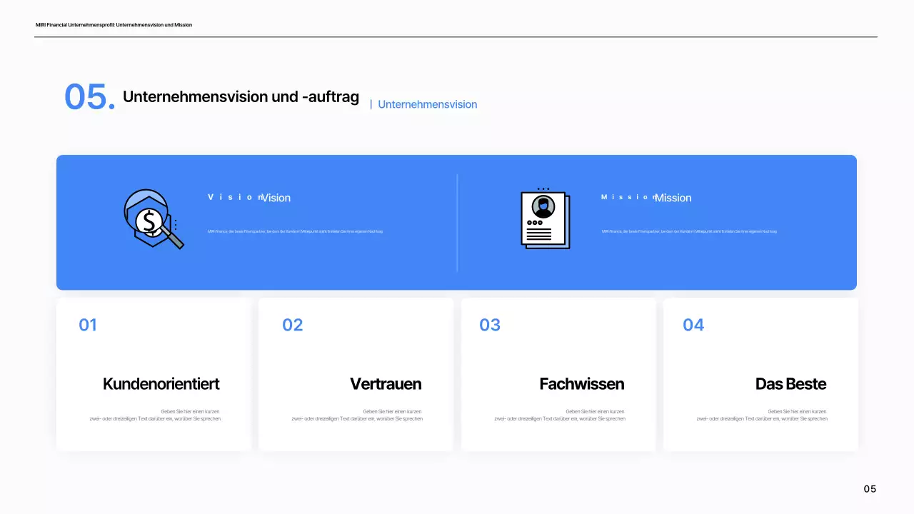 Ein einfaches Finanzunternehmensprofil in Blau