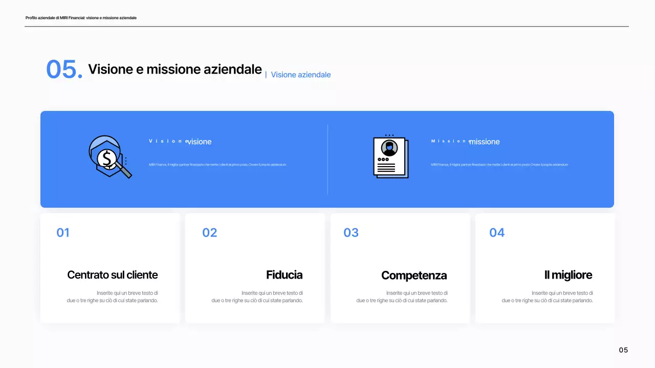 Un semplice profilo di società finanziaria in blu