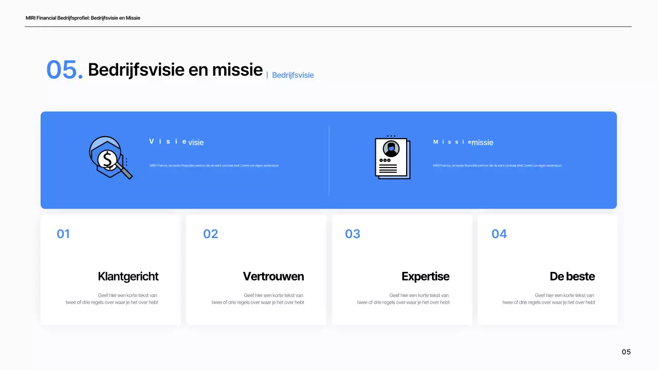 Een eenvoudig financieel bedrijfsprofiel in blauw