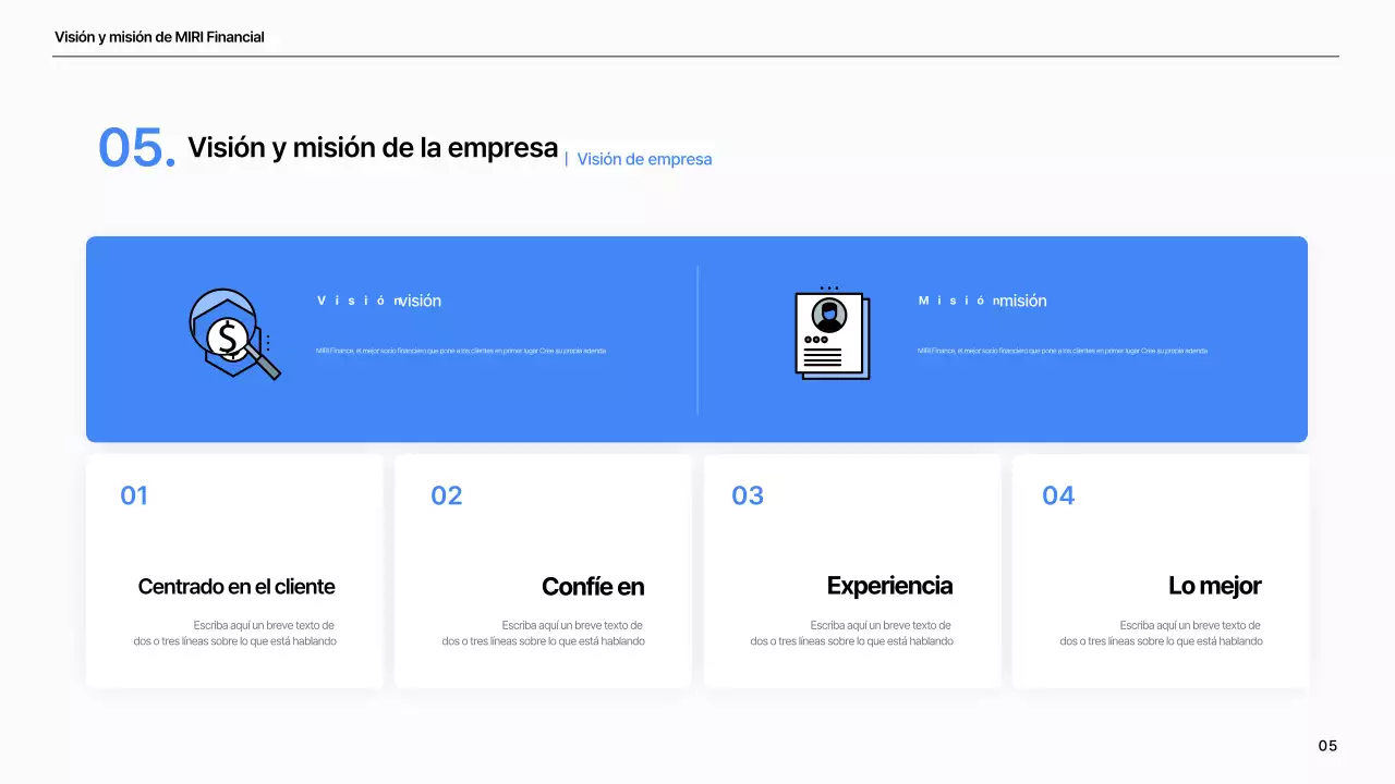 Un sencillo perfil de empresa financiera en azul