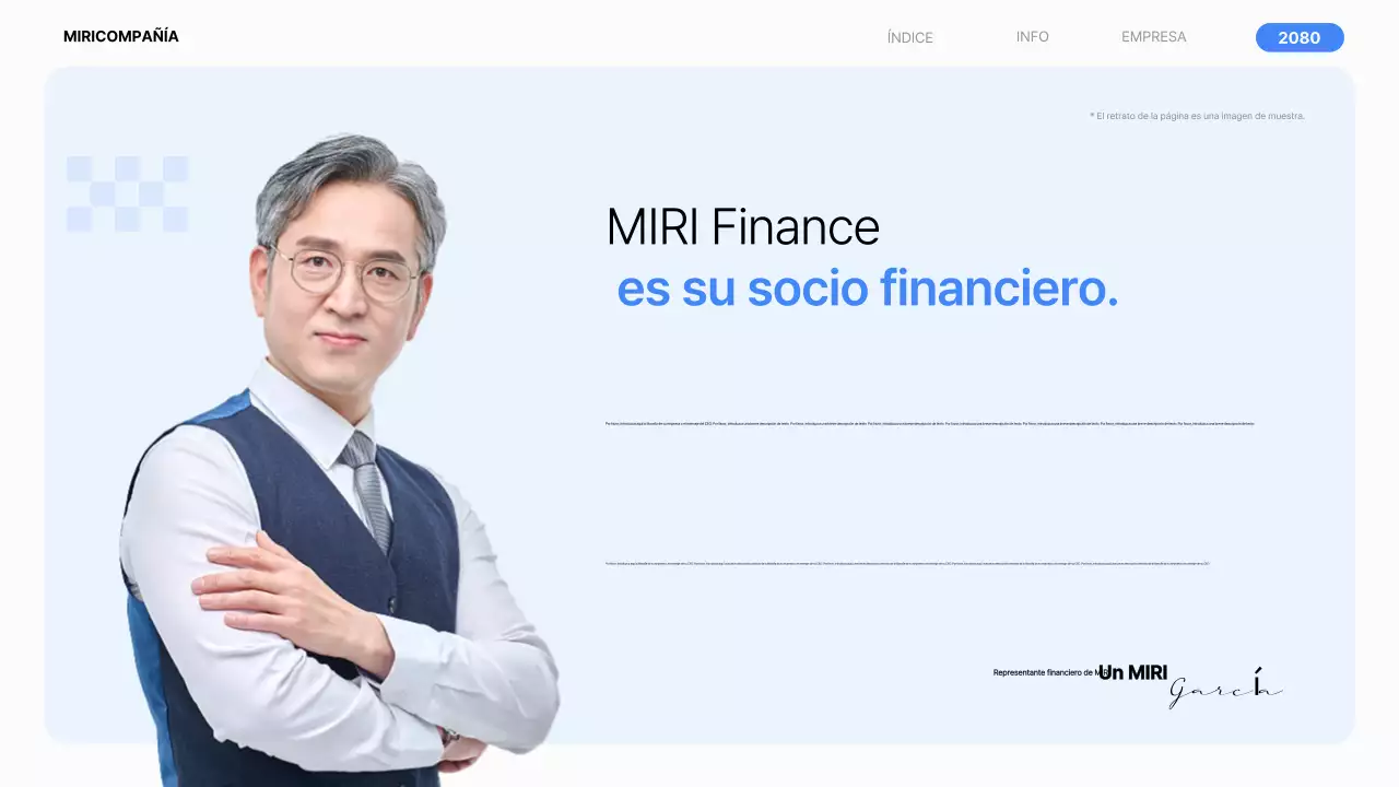 Un sencillo perfil de empresa financiera en azul