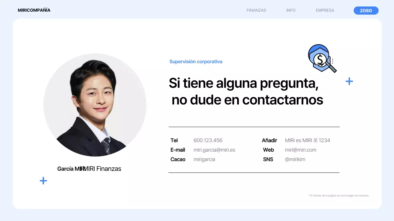 Un sencillo perfil de empresa financiera en azul
