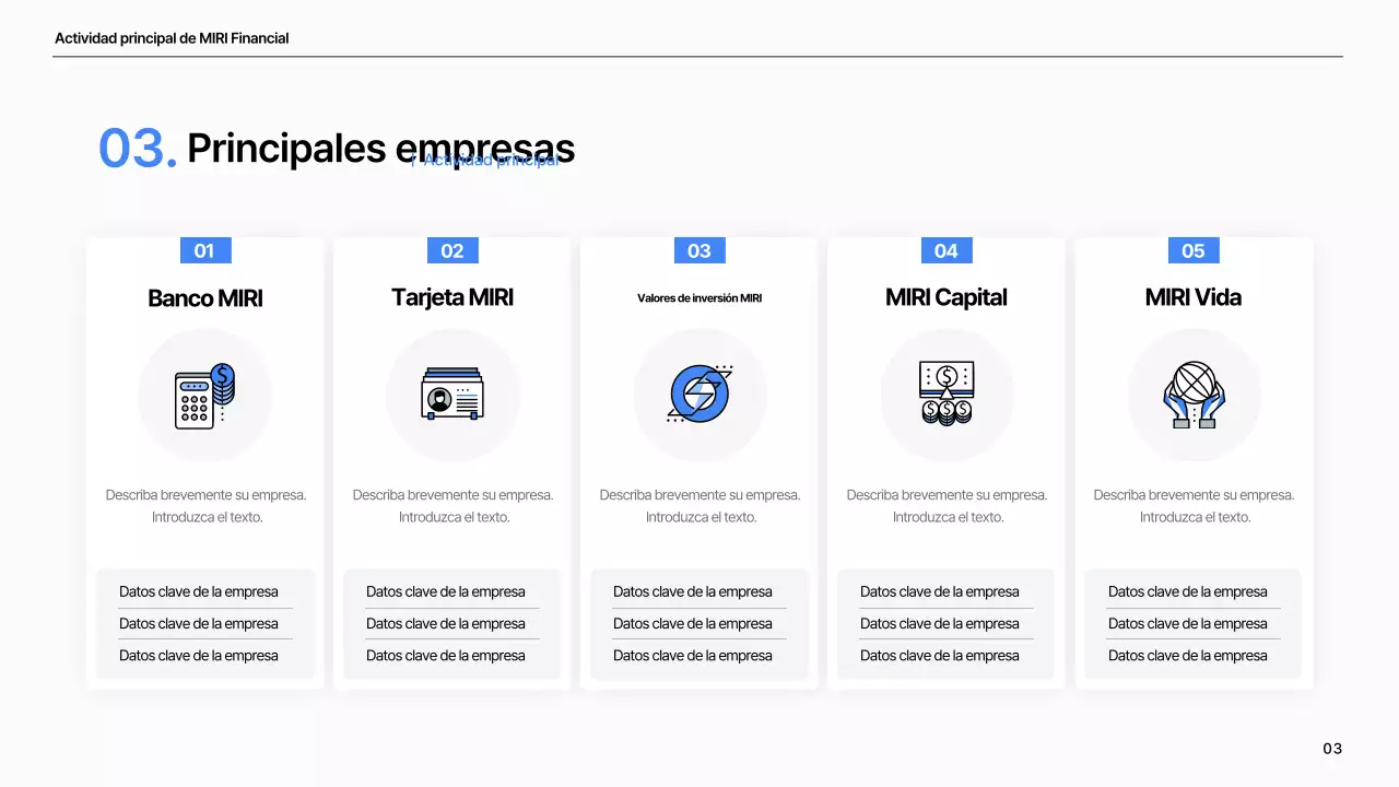Un sencillo perfil de empresa financiera en azul