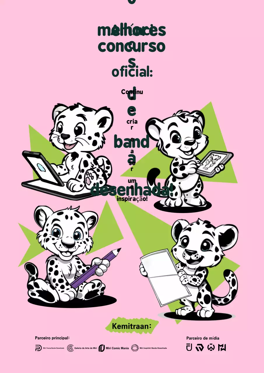 Anúncio do concurso de banda desenhada cor-de-rosa