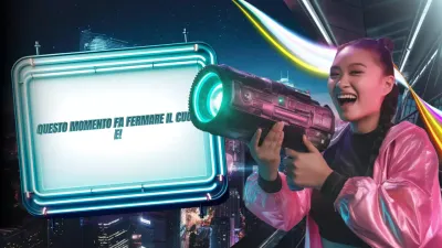 pubblicità di gioco futuristica al neon