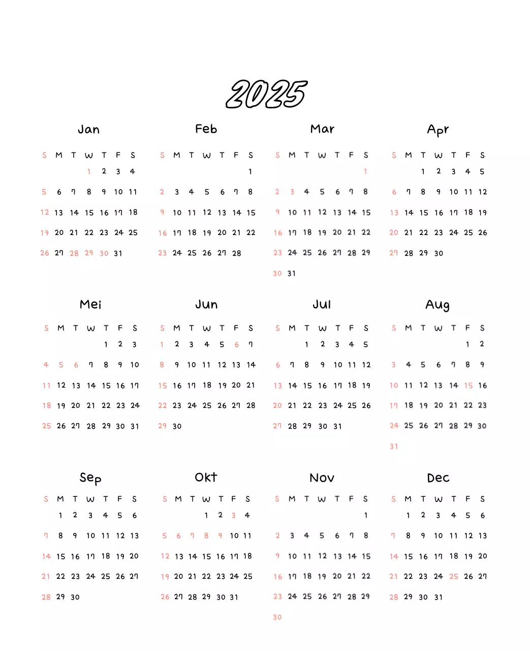 Schattige nieuwjaarskalender