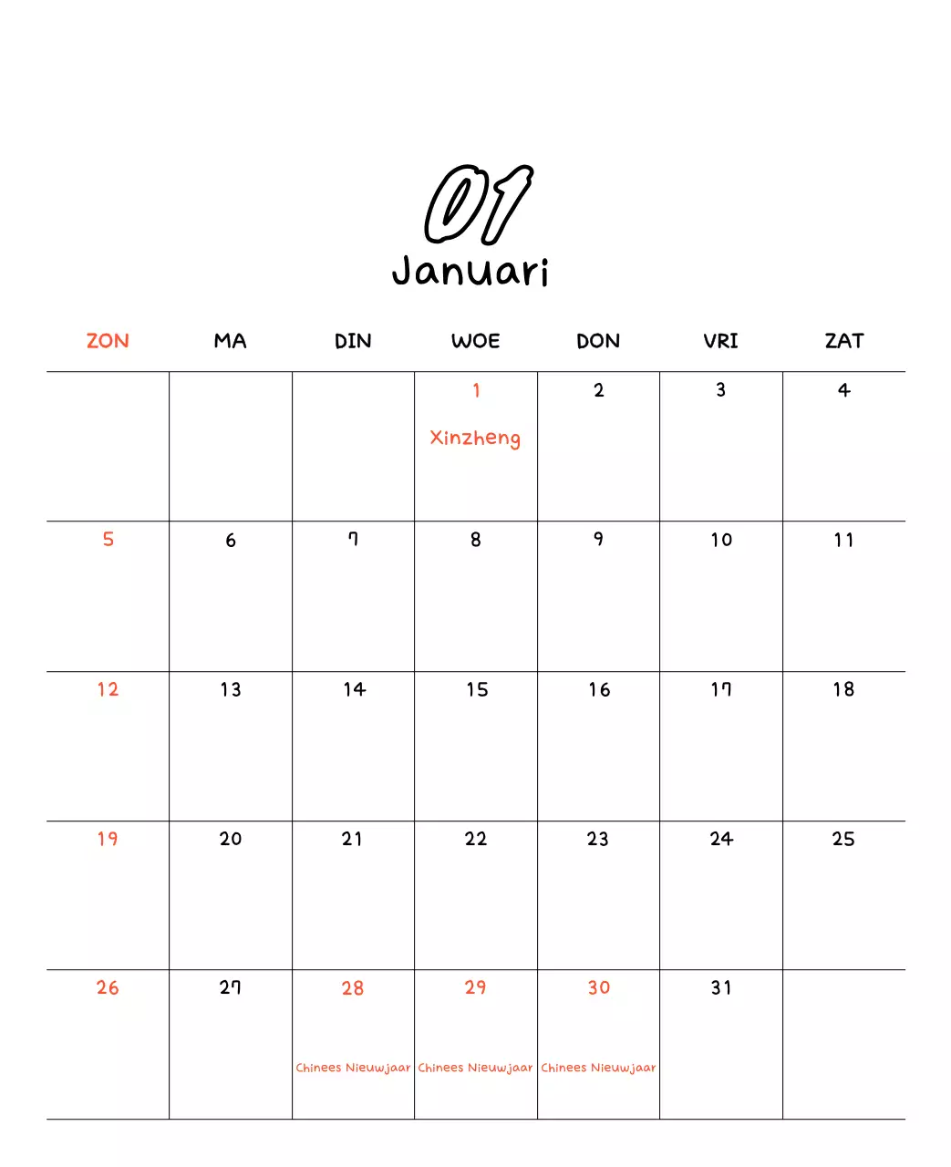 Schattige nieuwjaarskalender