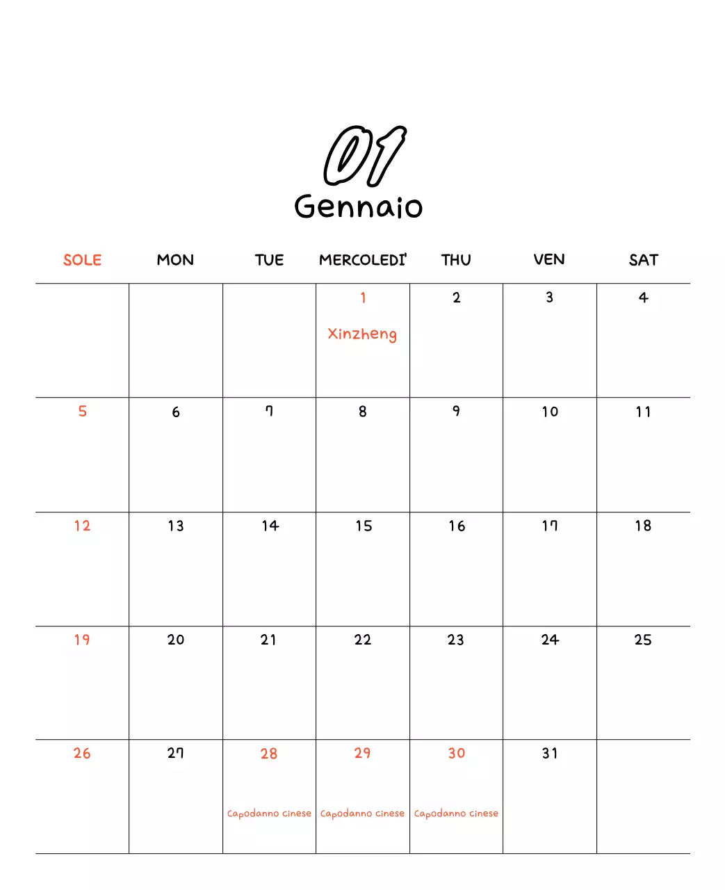 Adorabile calendario di Capodanno