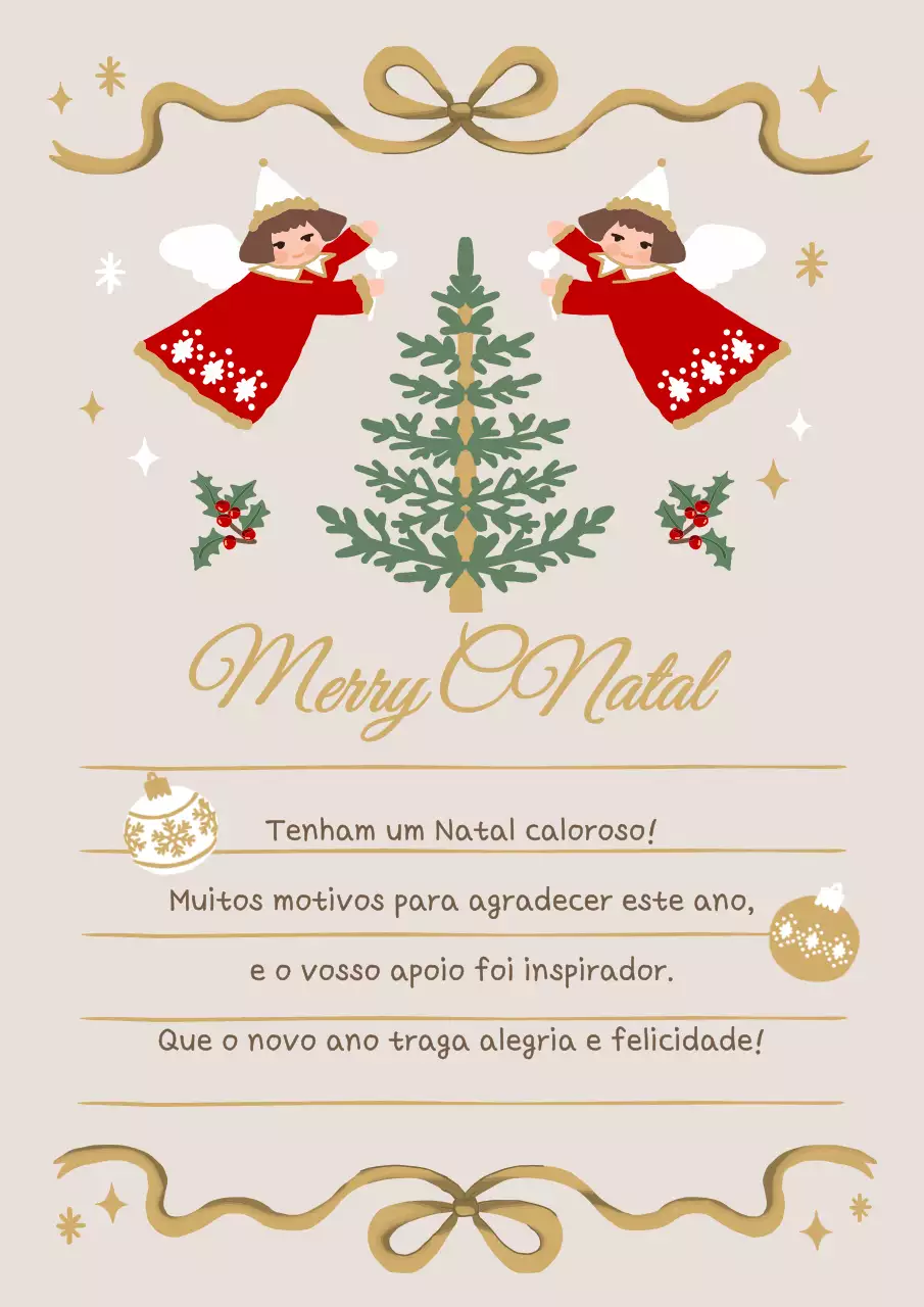 Um postal de Natal acolhedor em bege e vermelho