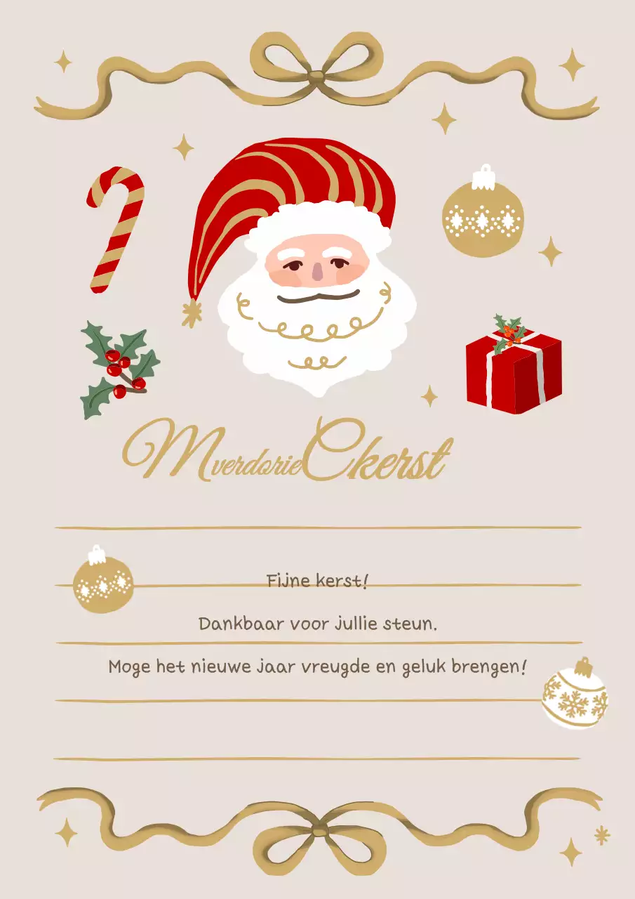 Een gezellige kerstkaart in beige en rood