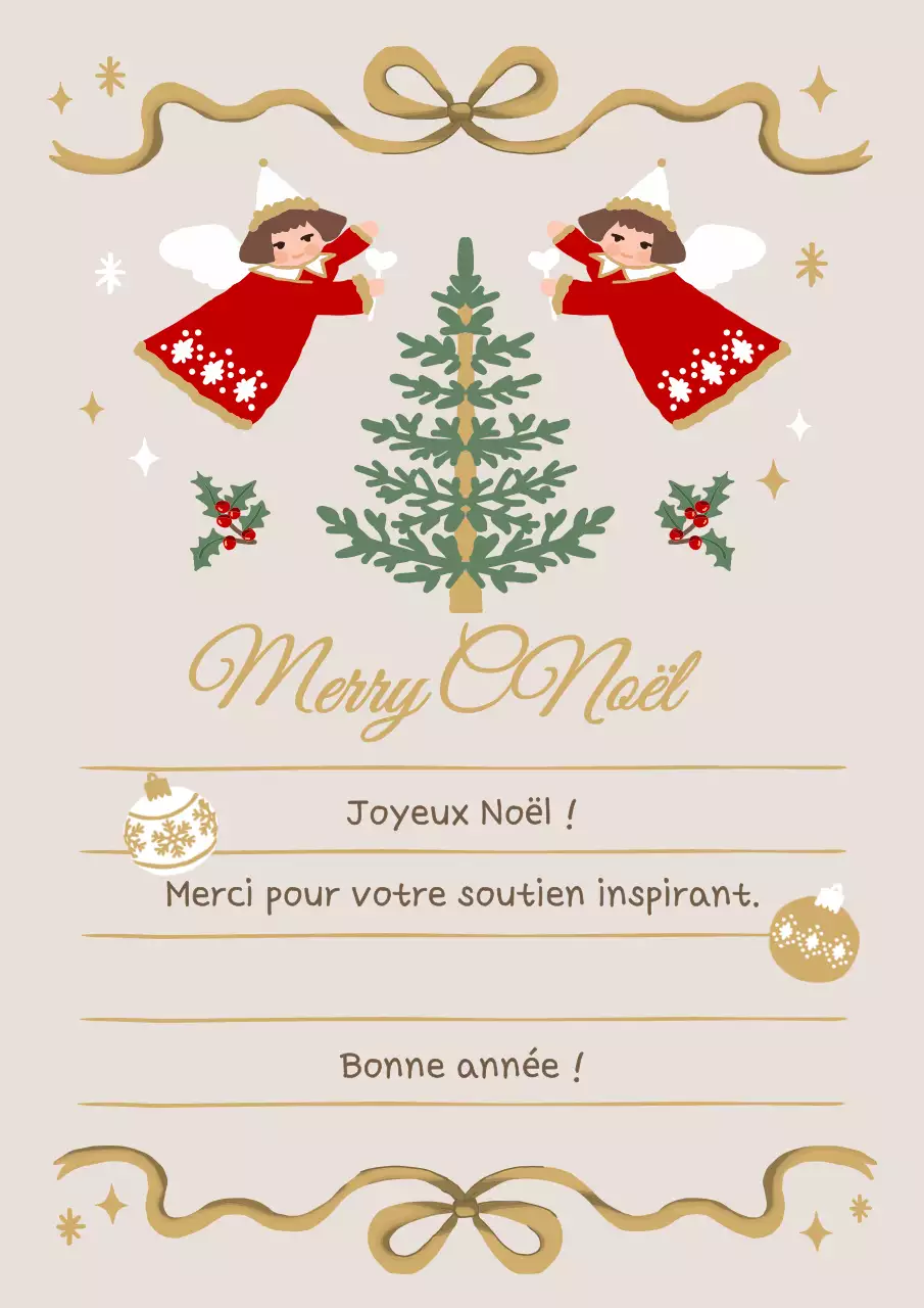 Une carte de Noël chaleureuse en beige et rouge