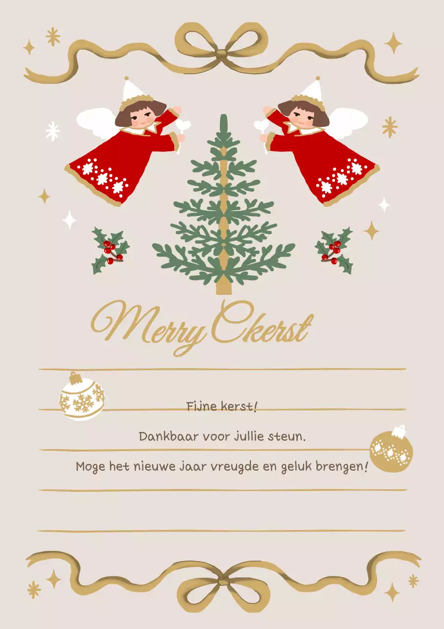 Een gezellige kerstkaart in beige en rood