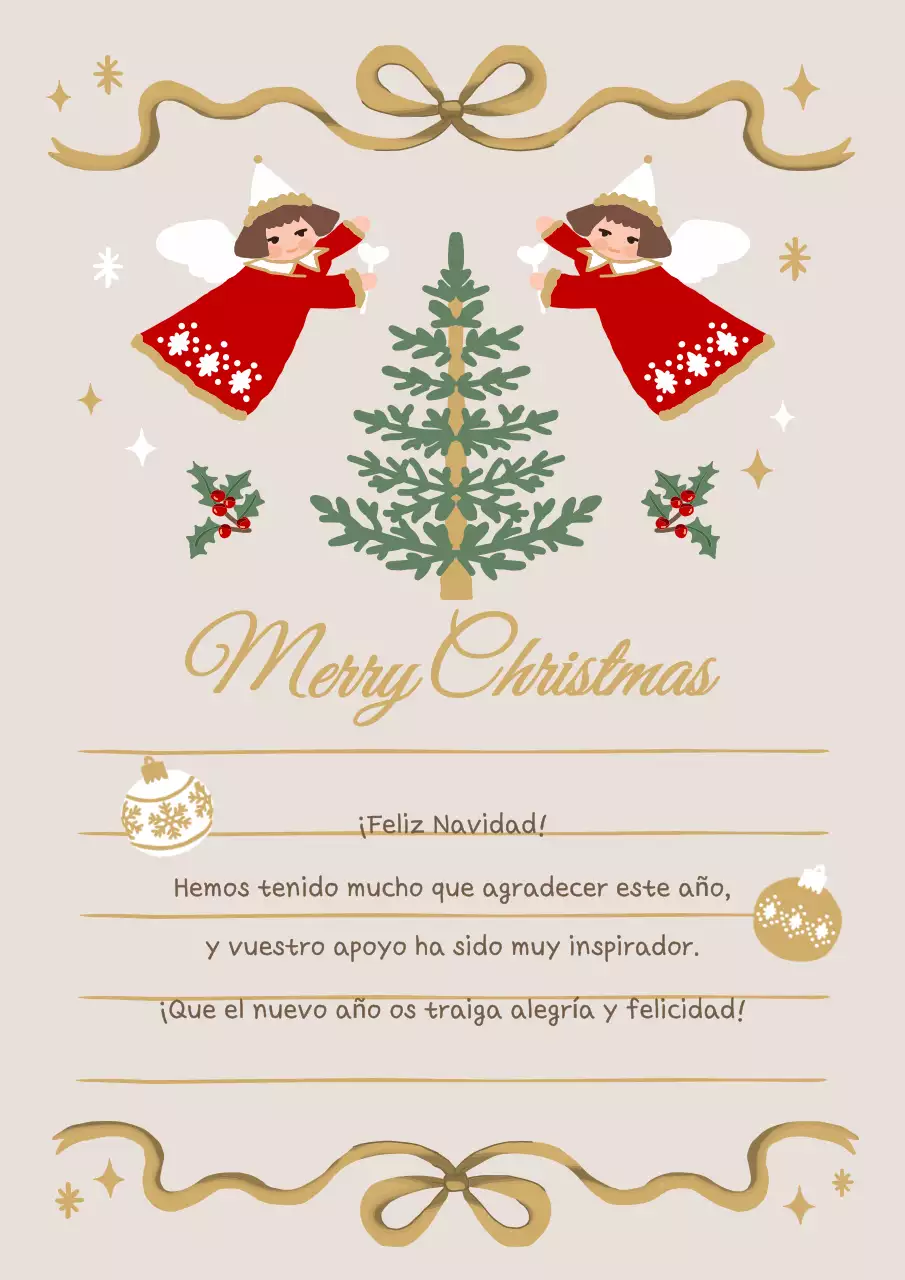 Una acogedora postal navideña en beige y rojo