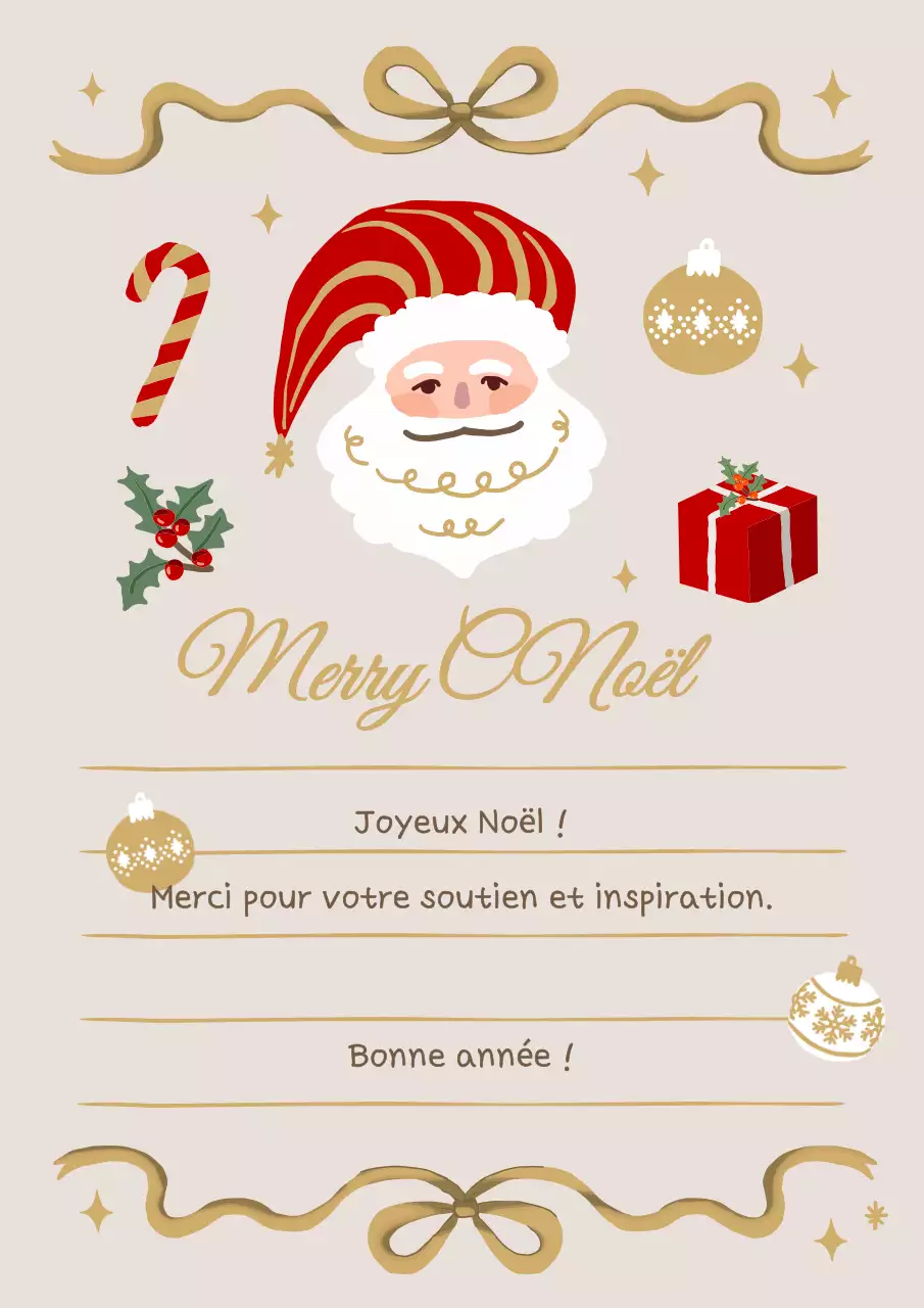 Une carte de Noël chaleureuse en beige et rouge