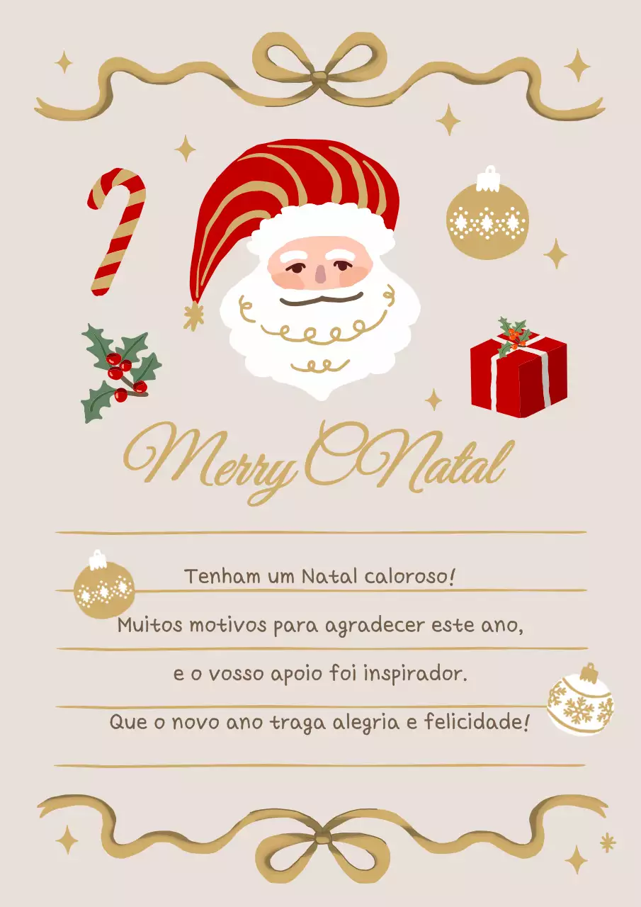 Um postal de Natal acolhedor em bege e vermelho