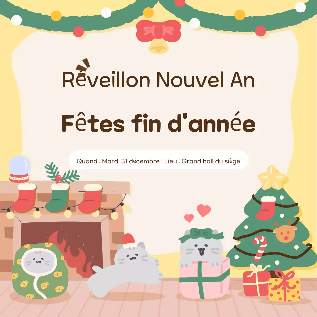 Fête de fin d'année jaune et cosy