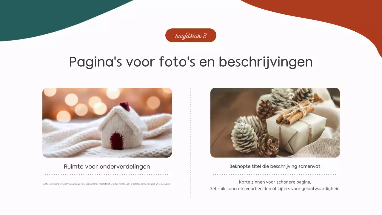 Eindejaarsrapport in een geometrisch patroon van rood en groen