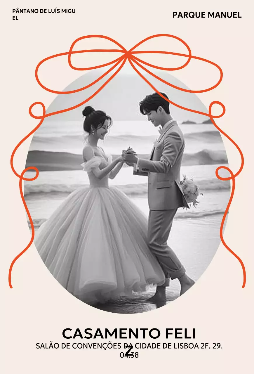 Convite de casamento simples bege