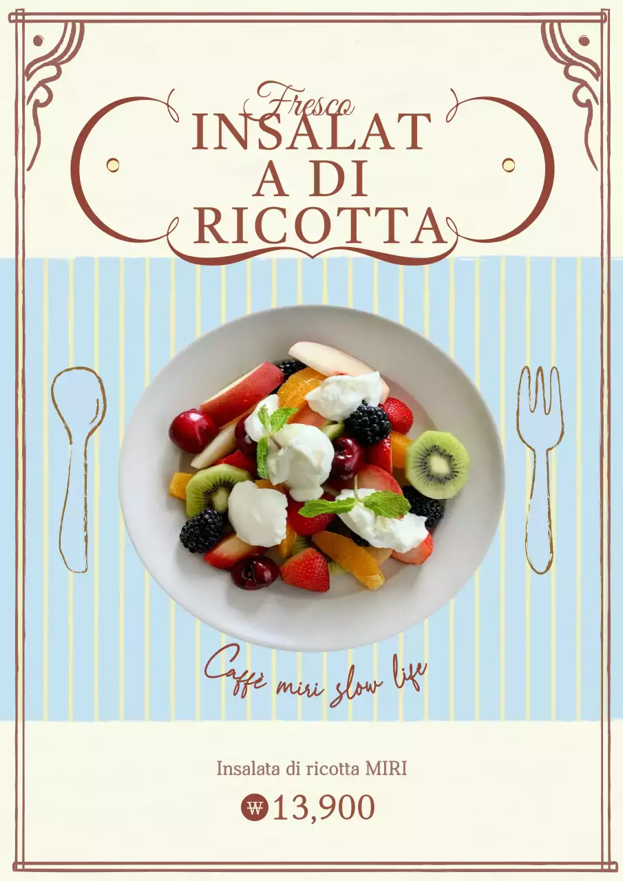 Promuovere un brunch con insalata vintage azzurra