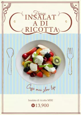 Promuovere un brunch con insalata vintage azzurra