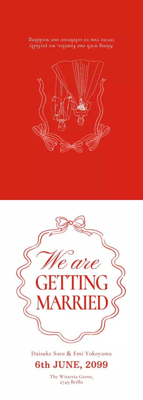 赤 シンプル 結婚式 招待状 イラスト