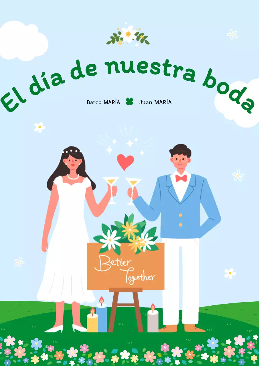 Bonita invitación de boda en azul claro