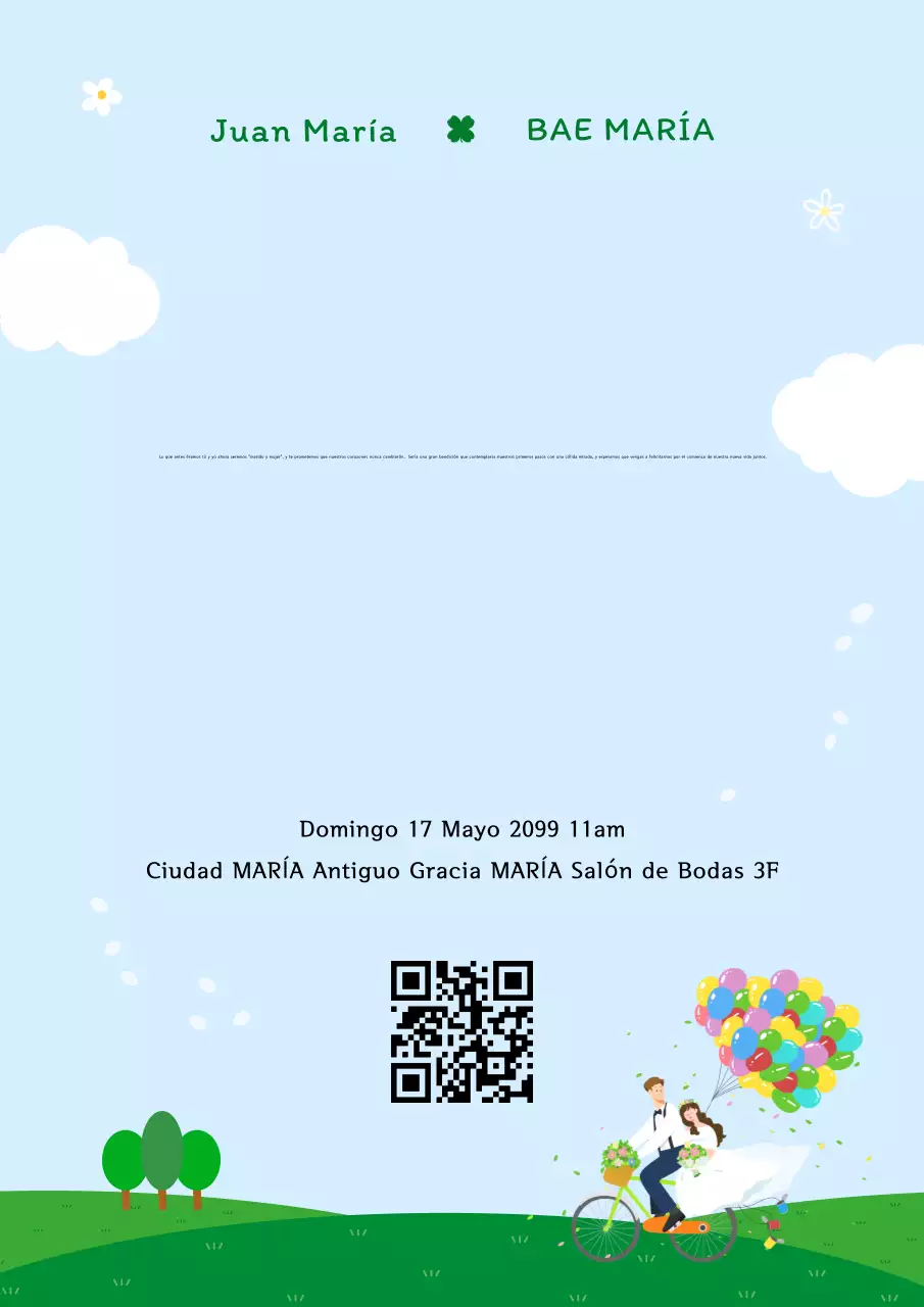 Bonita invitación de boda en azul claro