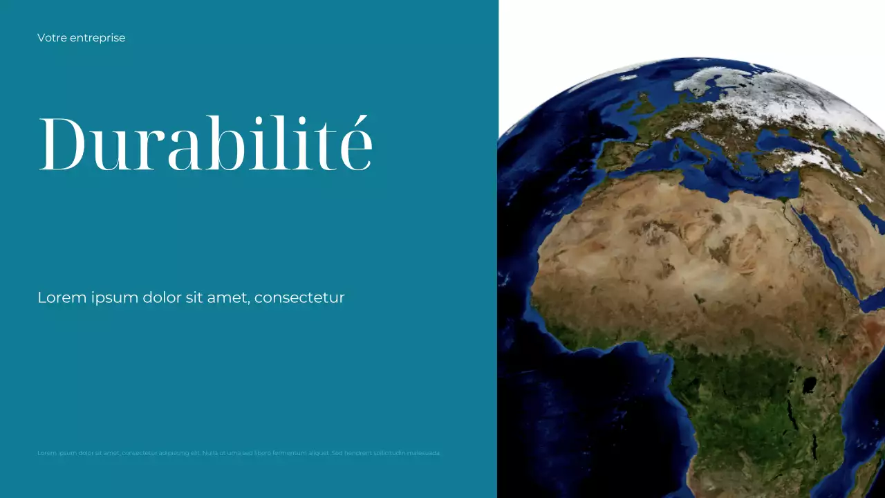 Présentation de Sustainable Earth en bleu sarcelle et blanc