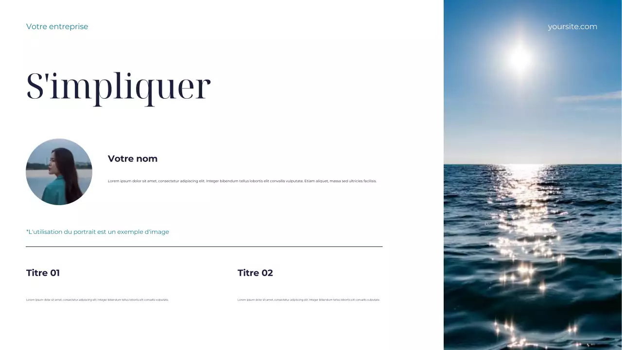 Présentation de Sustainable Earth en bleu sarcelle et blanc