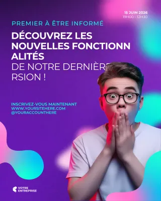 Modèle de publication sur les réseaux sociaux pour le lancement de technologies et de sciences, dans un style dégradé abstrait moderne