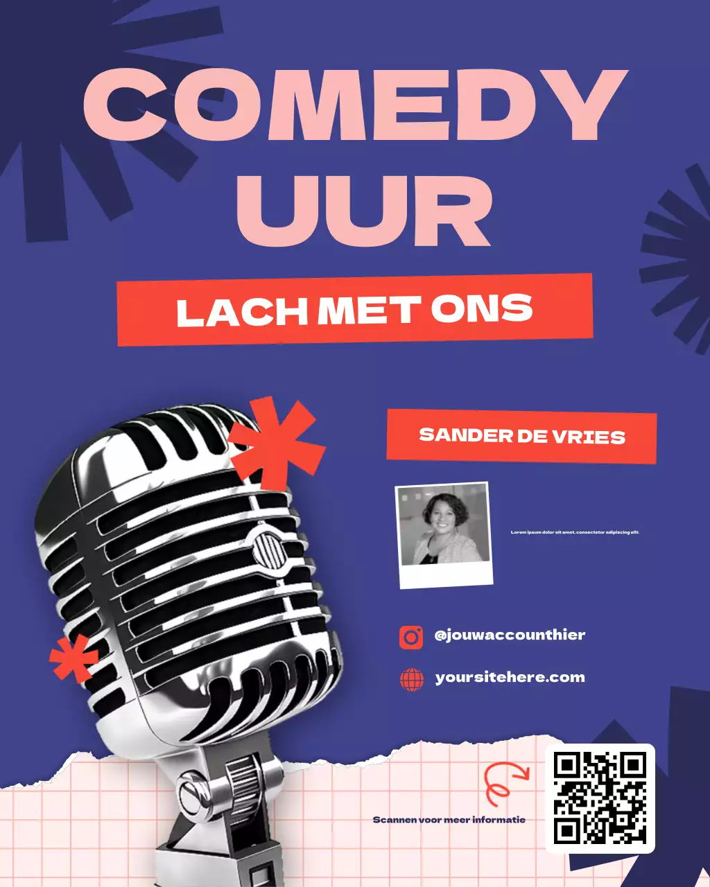 Blauwe en oranje platte comedy- en entertainmentpodcastcover