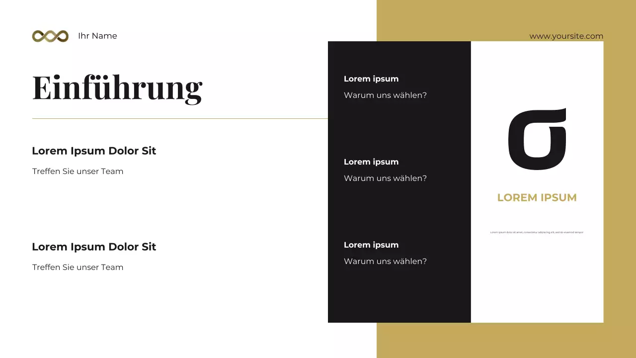 Schwarz-goldenes, auffälliges fotozentrisches Toolkit für Rechtsberatung Präsentation