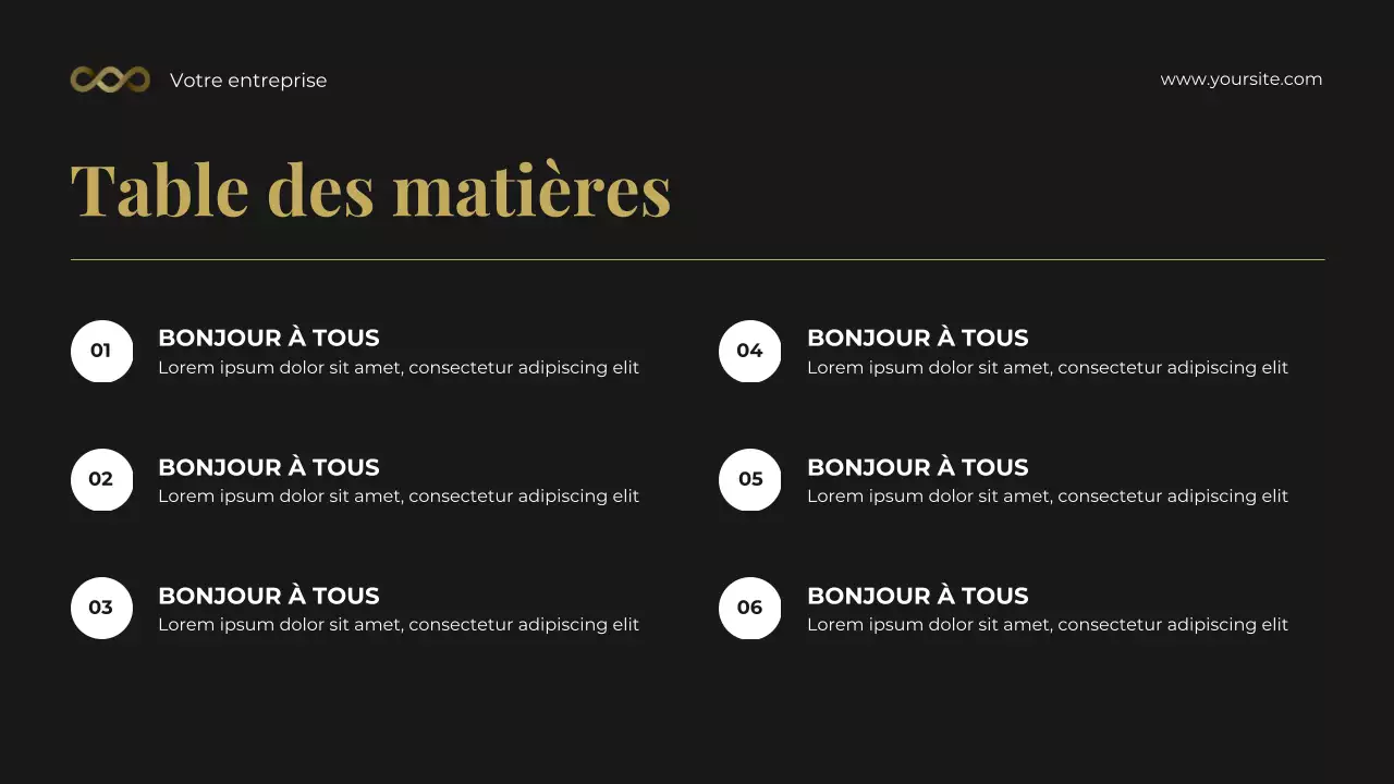 Présentation de la boîte à outils de conseil juridique photocentrique en noir et or