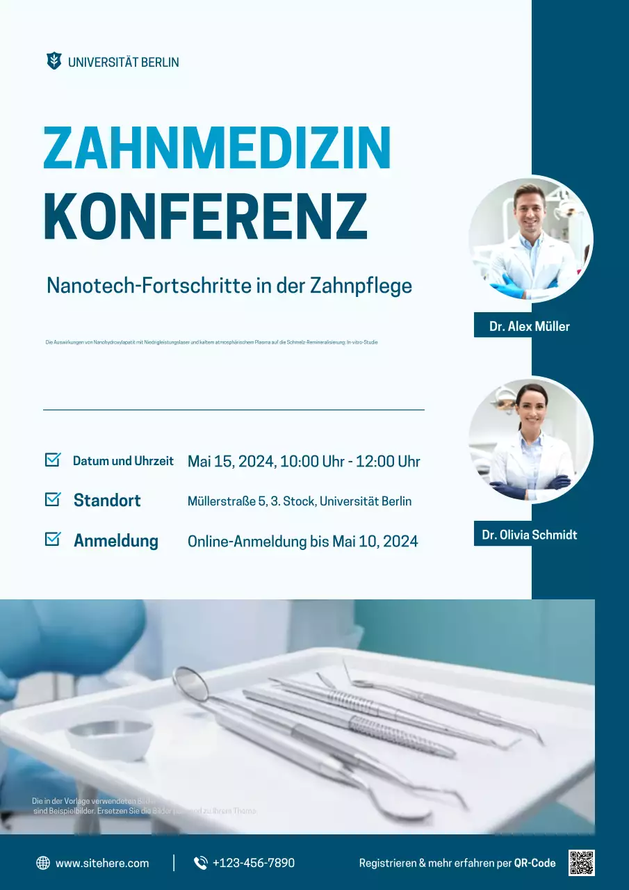 Ankündigungsplakat für die Konferenz zur Zahnheilkunde in Blau