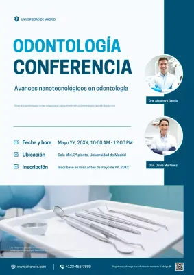 Cartel de anuncio de la Conferencia de Odontología Profesional Azul