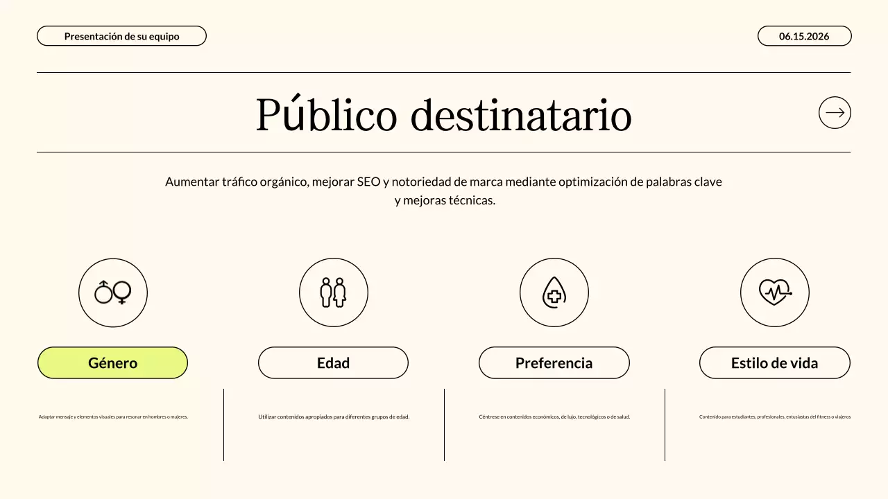 Presentación empresarial de estrategia de marketing de contenidos en beige neón moderno