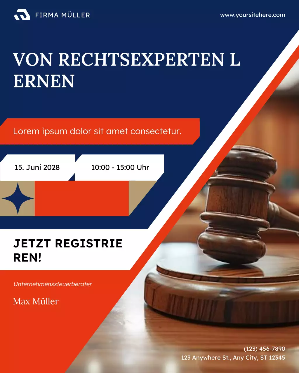 blaugrüner moderner Social-Media-Beitrag zur Ankündigung rechtlicher Ereignisse