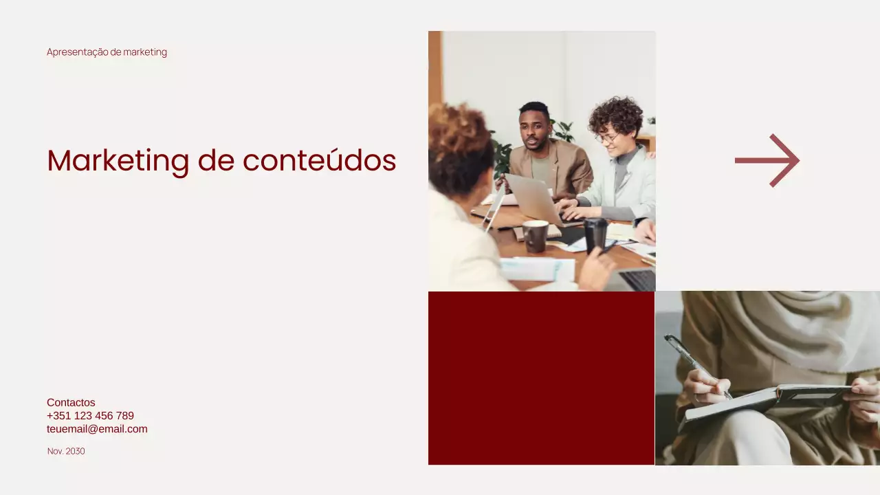 Apresentação de marketing de conteúdo minimalista vermelho da moda
