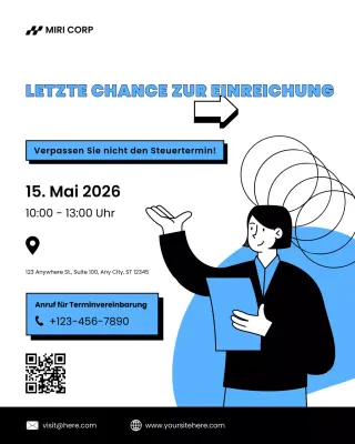 blau-schwarzer moderner Instagram-Beitrag zur Steuerankündigung