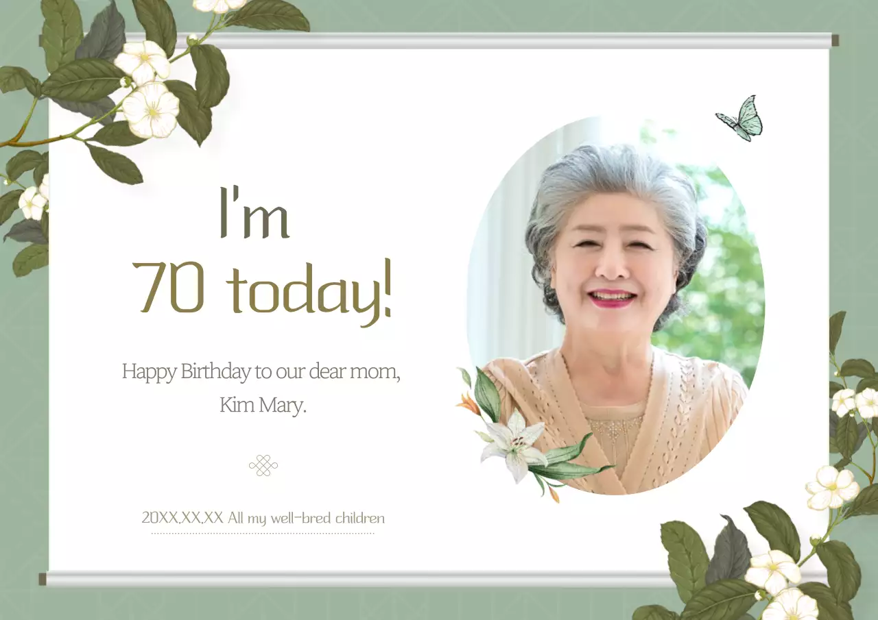 Thiệp mời tiệc sinh nhật lần thứ 70 hiện đại màu Khaki