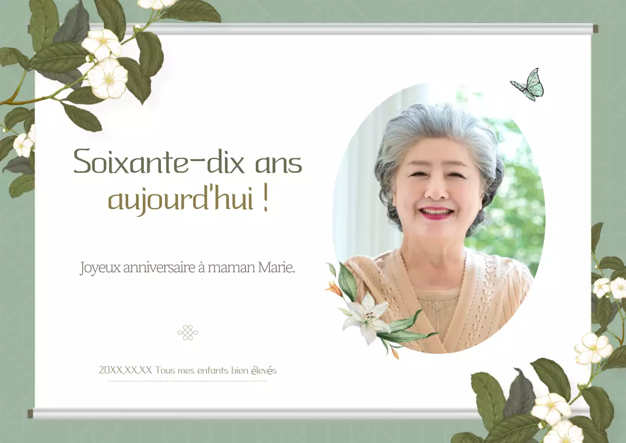 Invitation moderne pour un 70e anniversaire en kaki