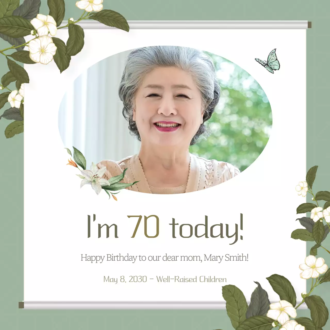 Thiệp mời tiệc sinh nhật lần thứ 70 hiện đại màu Khaki