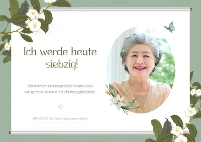 Moderne Einladung zur 70. Geburtstagsfeier in Khaki