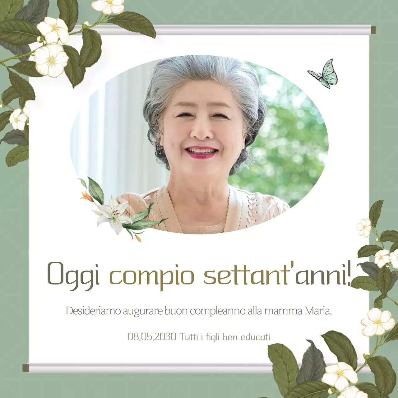 Invito moderno per la festa del 70° compleanno in cachi