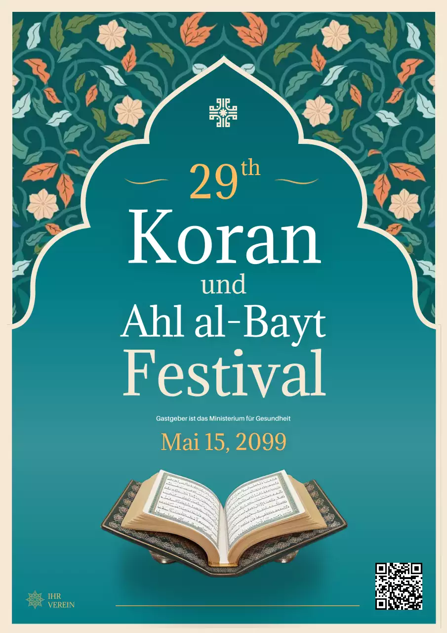 Ankündigung des traditionellen Quran-Familienfestivals in Blaugrün Poster